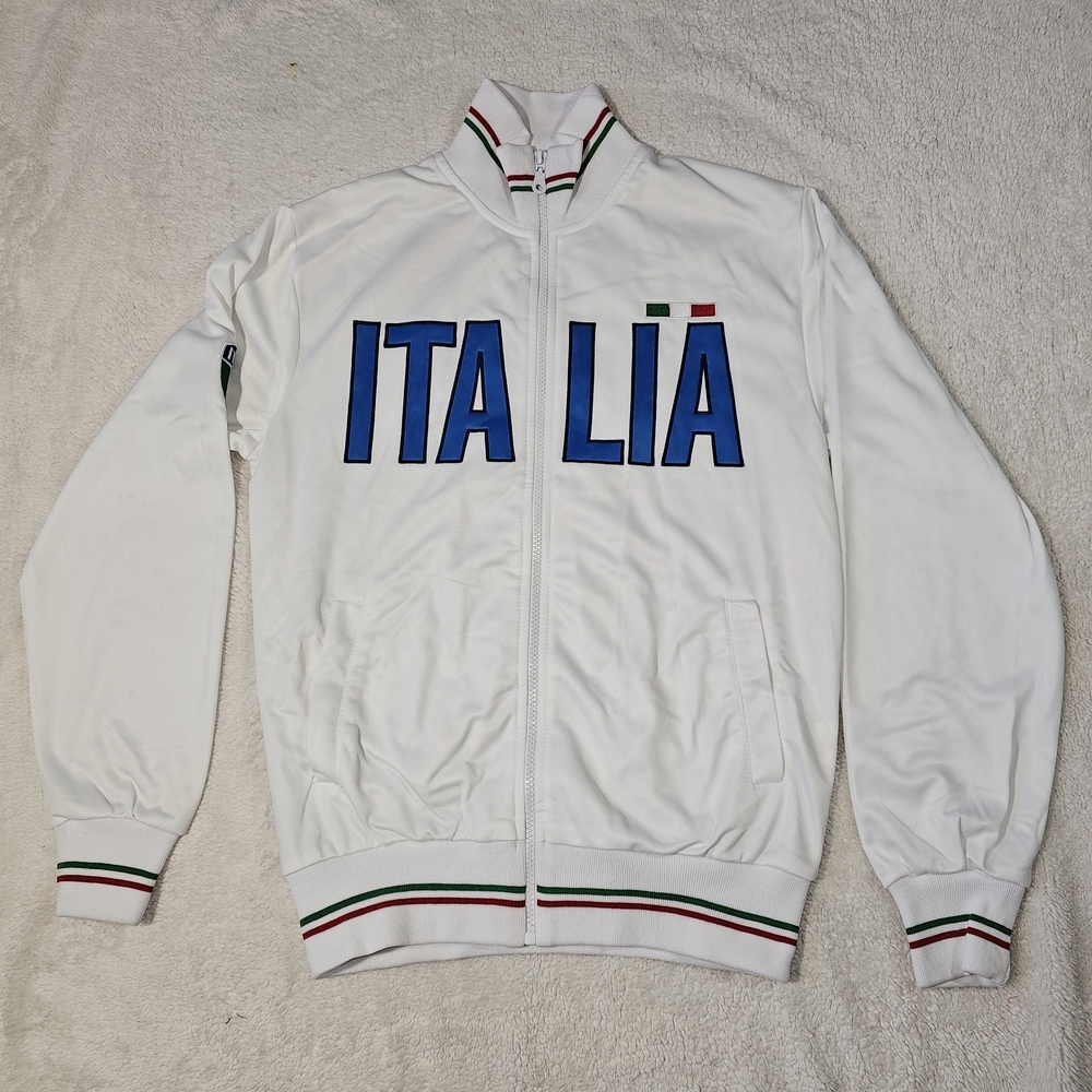 Italina White Track Jacket with Blue Lettering and Tricolor Accents